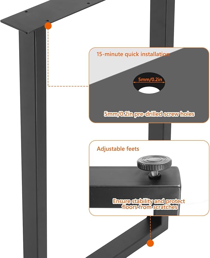 Homtone 2 бр. здрави крака за бар за закуска, 105 см индустриални метални крака за високи маси, проекти за мебели „Направи си сам“, черни (В105xШ22 см-квадрат)