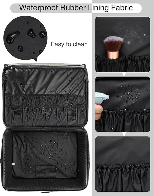 Relavel 17.7" Екстра голям козметичен органайзер, професионален козметичен куфар, чанта за гримьор, преносима кутия за грим, куфар за красота с регулируем разделител