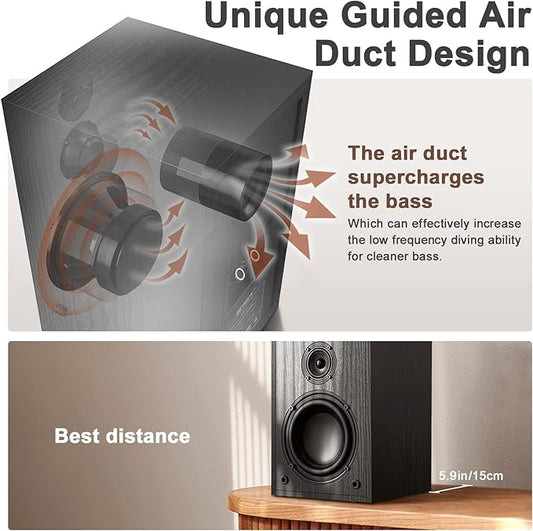 Чифт пасивни високоговорители за рафтове, 3-лентови 80 вата RMS, 240 вата пикова мощност, 2.0 стерео високоговорители, високоговорители за домашно кино за рафтове, нискочестотни 48 Hz, ръчно изработен дървен дизайн