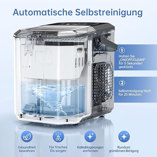 Малка машина за лед с лъжичка, резервоар за вода 1,3 литра, 9 кубчета за 6 минути, самопочистваща се машина за лед, по-тиха, за кухня, офис, бар, парти