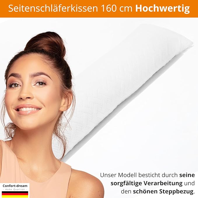 Възглавница за спане настрани, мемори пяна, 160 x 30 см XXXL, 100% възглавница за тяло, вискоеластичен гел, възглавница за кърмене, възглавница за спане настрани за деца и възрастни, ортопедична възглавница за спане настрани, възглавница за врата,
