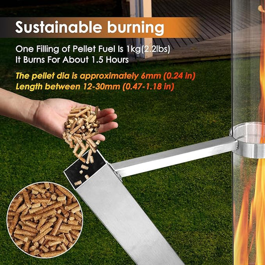 Пелетна камина CTSC за външна употреба, пелетна камина за тераса със стъклена тръба 100 x 8 см, добавя светлина и атмосфера към верандата, терасата, градината и задния двор