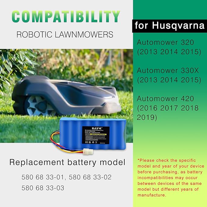 Батерия за роботизирана косачка BLESYS 18 V 5200 mAh за Husqvarna Automower 320 330X (2013 2014 2015) 420 (2016 2017 2018 2019) Резервна батерия Модел 580 68 33-01 580 68 33-02