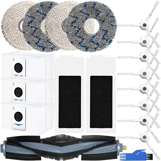 Комплект резервни аксесоари EATBALE за робот прахосмукачка ECOVACS Deebot T20e Omni/Max/Pro Plus, 1 основна четка, 8 странични четки, 4 мопа, 2 HEPA филтъра, 3 торбички за прах