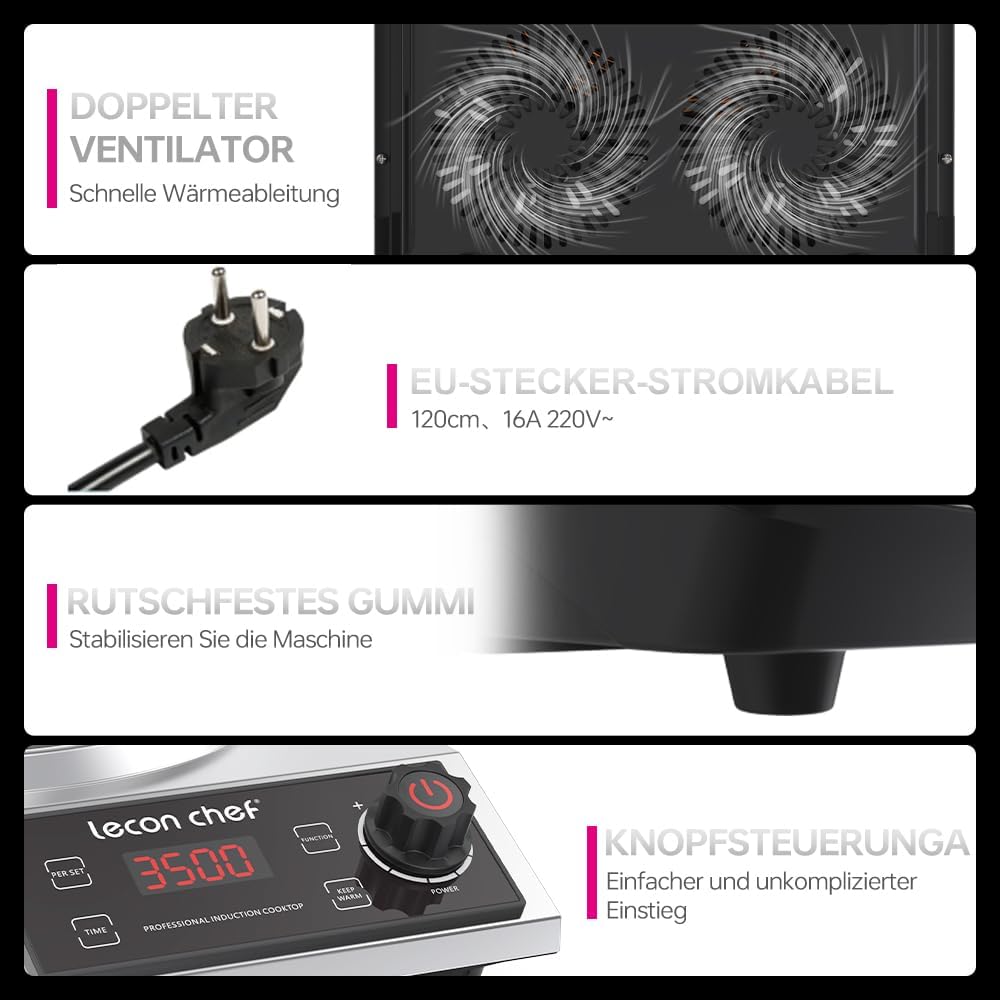 Индукционен котлон с уок, единичен индукционен котлон 3500W, готварски плочи, капацитет на зареждане 60 кг, таймер и функция за предварително зададени настройки, 11 настройки за температура и мощност