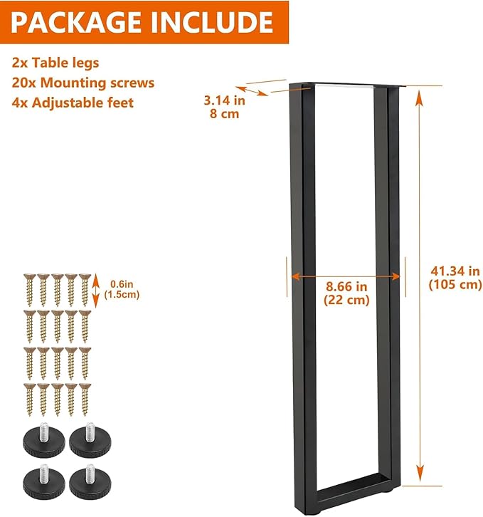 Homtone 2 бр. здрави крака за бар за закуска, 105 см индустриални метални крака за високи маси, проекти за мебели „Направи си сам“, черни (В105xШ22 см-квадрат)