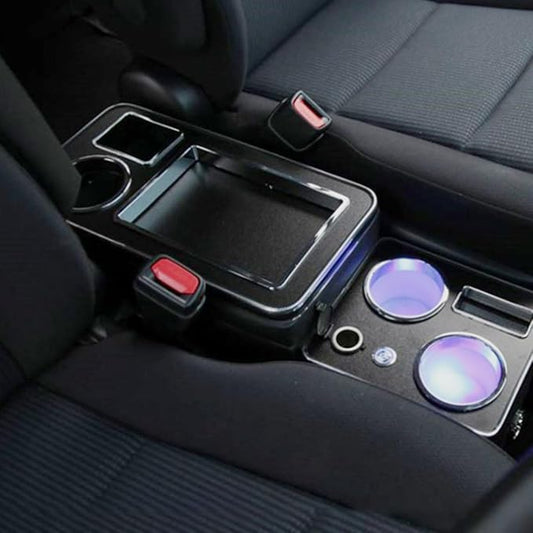 Органайзер за централна конзола за кола, съвместим с T4 T5 T6 T6.1 T7, кутия за съхранение на подлакътник в централната конзола с държач за чаши, USB порт, LED светлини, запалка