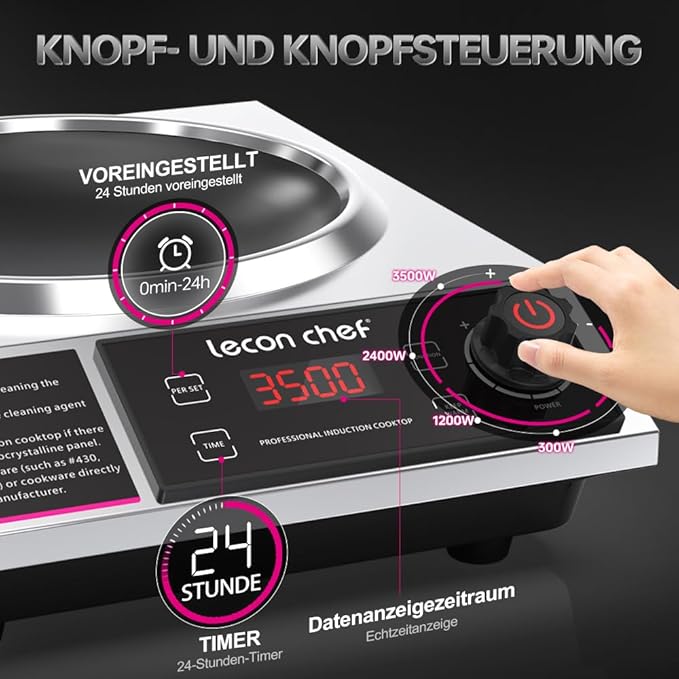 Индукционен котлон с уок, единичен индукционен котлон 3500W, готварски плочи, капацитет на зареждане 60 кг, таймер и функция за предварително зададени настройки, 11 настройки за температура и мощност