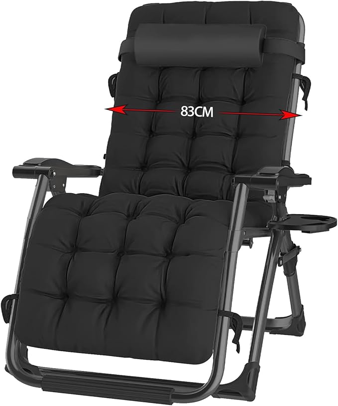 Сгъваем шезлонг Hengriacly с покривало, градински шезлонг с регулируема облегалка за обедна почивка, товароносимост 240 кг, регулируема облегалка, градински стол, ергономичен и дишащ (черен)