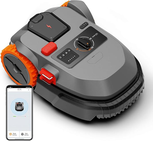Роботизирана косачка OSOTEK GM101 за градини до 300 кв.м, наклон 35%, роботизирана косачка със 100 м граничен кабел, Wi-Fi и Bluetooth управление, сензор за дъжд, автоматично връщане на косачката и многозонова работа