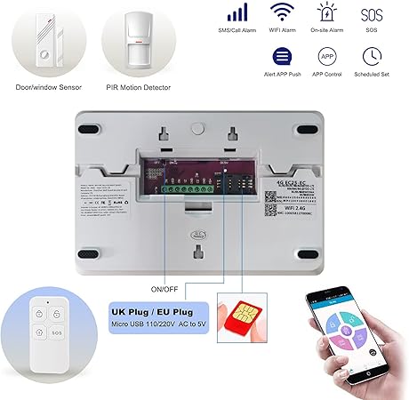 Wolf Guard W4Q-W03 WiFi + 4G Безжична домашна аларма Tuya Smartlife APP, със сирена, сензор за прозорци/врати, детектор за движение, RFID, немски (бял)