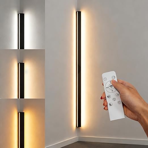 Вътрешна дълга LED стенна лампа - минималистична ъглова лампа, черен метал, 3000K модерен акрил, 100CM/24W за спалня, хол, антре [Енергиен клас E]