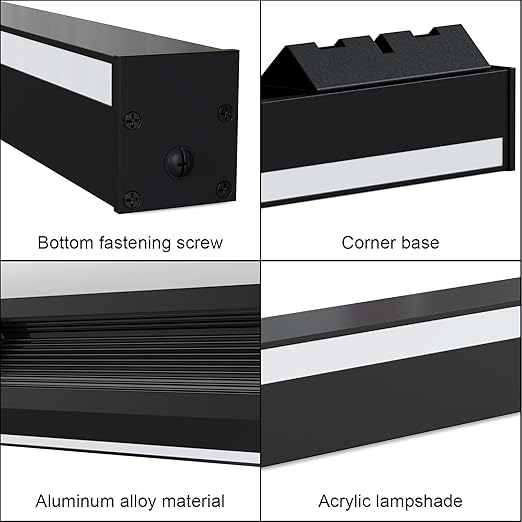 Вътрешна дълга LED стенна лампа - минималистична ъглова лампа, черен метал, 3000K модерен акрил, 100CM/24W за спалня, хол, антре [Енергиен клас E]
