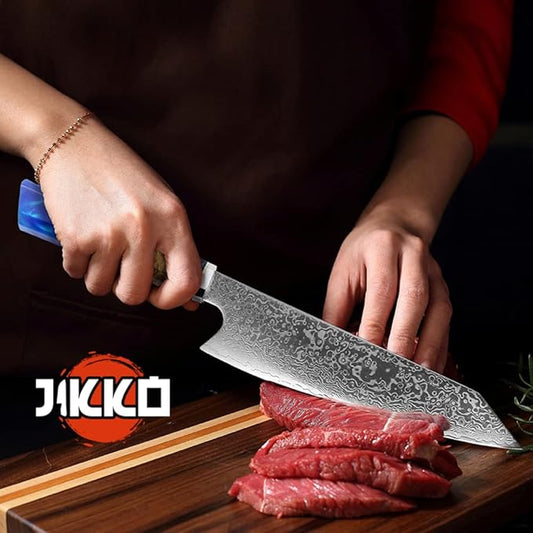 JIKKO® 33 см японски нож с острие от дамаска стомана - нож за готвач тип Сантоку/Кирицуке - първокласен професионален кухненски нож с рядка дръжка от дърво кокоболо