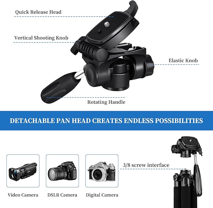 JOILCAN статив за фотоапарат с височина 187 см, лек алуминиев фото статив с подвижна глава, статив за фотоапарат , статив с държач за телефон и чанта, статив за смартфон (оранжев)