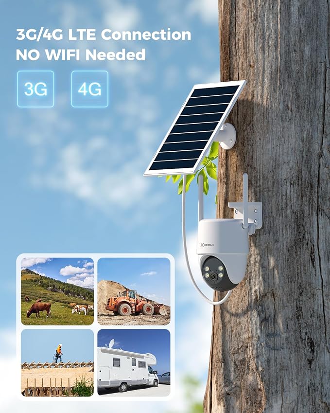 COCOCAM 24/7 Запис AOV 4G LTE Без WiFi Охранителна камера Батерия 15000mAh, 8W соларен панел, 2K PTZ, 30 метра нощно виждане, AI откриване, AI проследяване, IP66