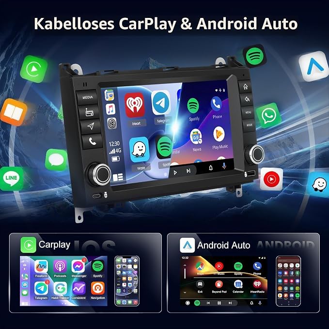 4+128GB Android радио за Mercedes A/B/V-класа и Sprinter W906 W169 W245 B200 Vito Viano W639, надстройка на радиото с CarPlay, Android Auto, GPS, WLAN, камера за задно виждане