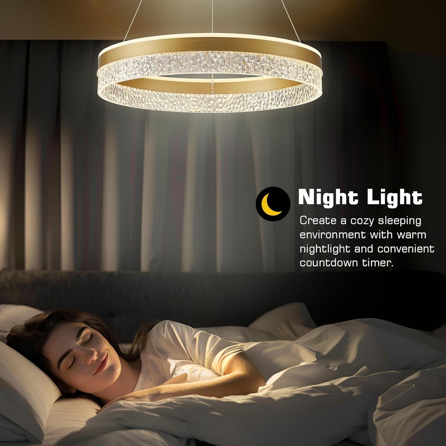 LED висяща лампа, димируема, 60W, модерна кръгла висяща лампа Ø50см, висяща лампа за трапезария с дистанционно управление и приложение, златиста, регулируема височина, 2700K-6500K