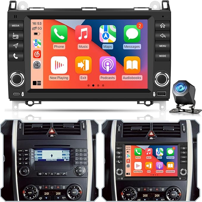 4+128GB Android радио за Mercedes A/B/V-класа и Sprinter W906 W169 W245 B200 Vito Viano W639, надстройка на радиото с CarPlay, Android Auto, GPS, WLAN, камера за задно виждане