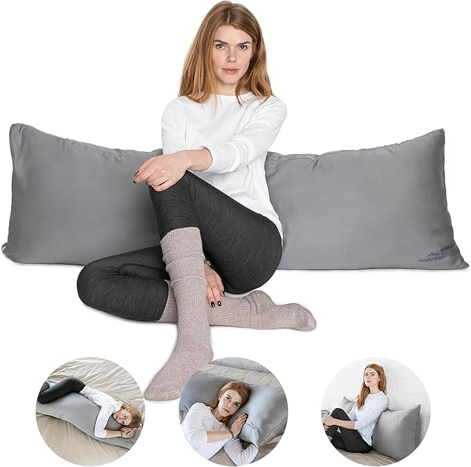 Възглавница за спане настрани MKS с памучен калъф за възрастни | Възглавница за цялото тяло за бременност и следоперативна поддръжка (сива)