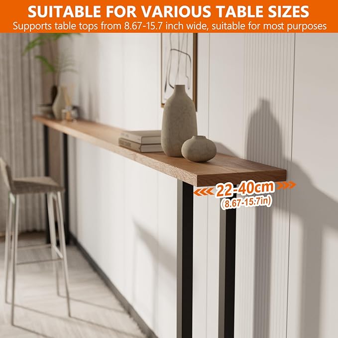 Homtone 2 бр. здрави крака за бар за закуска, 105 см индустриални метални крака за високи маси, проекти за мебели „Направи си сам“, черни (В105xШ22 см-квадрат)