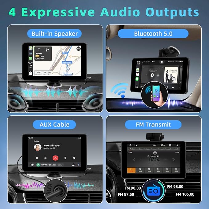 7-инчов сензорен дисплей за кола с безжично Android Auto, Mirror Link, навигация, Siri, FM, AUX, Bluetooth 5.2, Airplay, възпроизвеждане на видео, GPS навигация