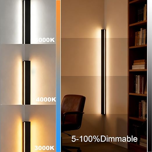 Вътрешна дълга LED стенна лампа - минималистична ъглова лампа, черен метал, 3000K модерен акрил, 100CM/24W за спалня, хол, антре [Енергиен клас E]