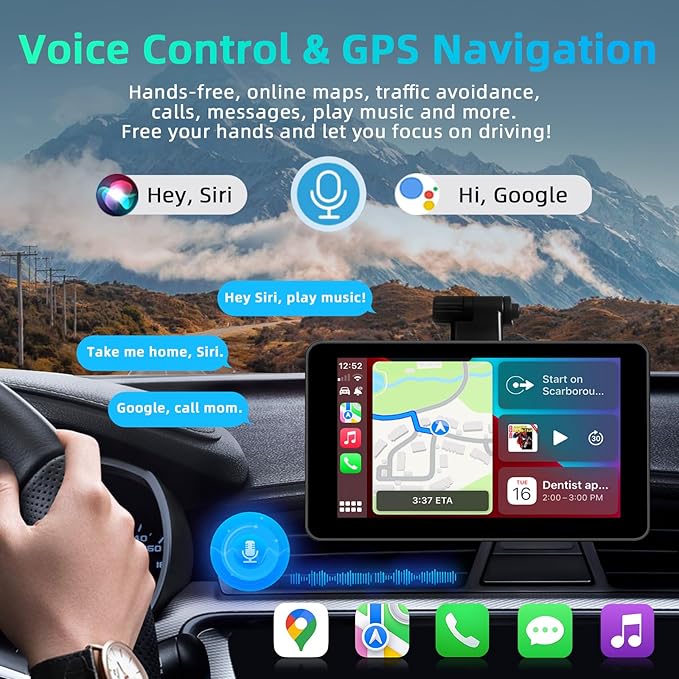 7-инчов сензорен дисплей за кола с безжично Android Auto, Mirror Link, навигация, Siri, FM, AUX, Bluetooth 5.2, Airplay, възпроизвеждане на видео, GPS навигация