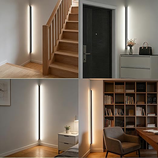 Вътрешна дълга LED стенна лампа - минималистична ъглова лампа, черен метал, 3000K модерен акрил, 100CM/24W за спалня, хол, антре [Енергиен клас E]