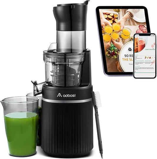 Сокоизстисквачка AOBOSI 200W - Сокоизстисквачка за плодове и зеленчуци с функция за обръщане и два размера филтър - Сокоизстисквачка със смарт чип - Черна