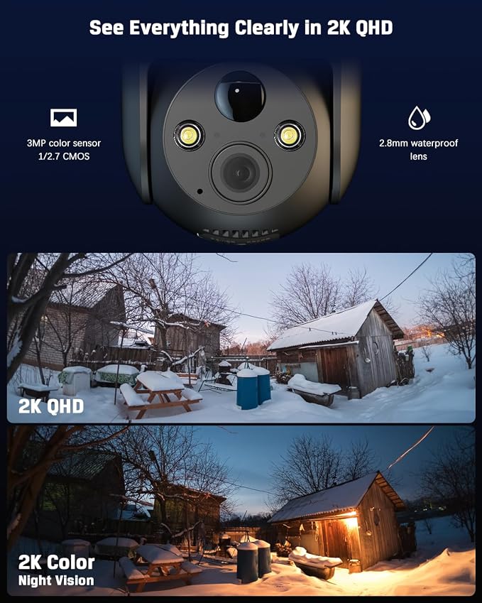 COCOCAM 4G LTE Без WiFi Охранителна Камера 2K Соларна Външна Безжична PIR сензор за откриване на хора, разпознаване с изкуствен интелект, 355°P 90°T, батерия 10000 mAh, включена SIM карта, облачен интерфейс, работи с Alexa