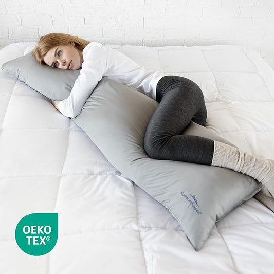 Възглавница за спане настрани MKS с памучен калъф за възрастни | Възглавница за цялото тяло за бременност и следоперативна поддръжка (сива)