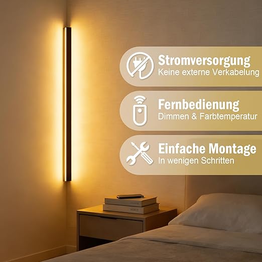 Вътрешна дълга LED стенна лампа - минималистична ъглова лампа, черен метал, 3000K модерен акрил, 100CM/24W за спалня, хол, антре [Енергиен клас E]