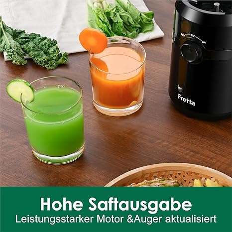 Fretta Juicer, бавна сокоизстисквачка с ширина 108 мм и по-голям улей за подаване, капацитет за цели плодове и зеленчуци, материал Tritan без BPA, лесен монтаж, 200 W