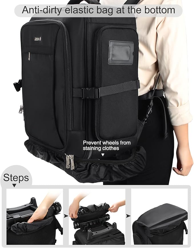 Професионална чанта за грим Relavel, количка за грим, органайзер за грим с голям капацитет, 360° колелца и регулируеми разделители, черна, размер XX-Large