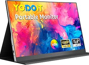 Преносим монитор Yodoit 15.6" FHD 1920x1080P IPS дисплей | USB-C и HDMI свързаност, вградени високоговорители, със смарт капак, за лаптоп, PC, Mac, PS3/4/5, Xbox
