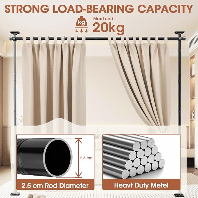 Рамка за преграда за стая с корнизи, Свободностояща преграда за стая без завеса, Преграда за поверителност за хол, спалня или офис 227–312 см (В), 71–178 см (Ш), Черна