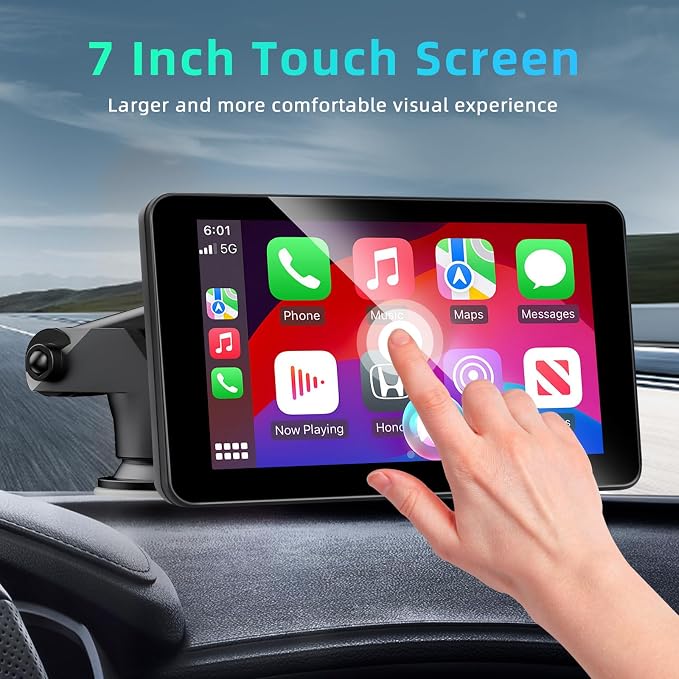 7-инчов сензорен дисплей за кола с безжично Android Auto, Mirror Link, навигация, Siri, FM, AUX, Bluetooth 5.2, Airplay, възпроизвеждане на видео, GPS навигация