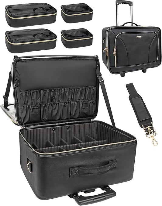 Relavel 17.7" Екстра голям козметичен органайзер, професионален козметичен куфар, чанта за гримьор, преносима кутия за грим, куфар за красота с регулируем разделител