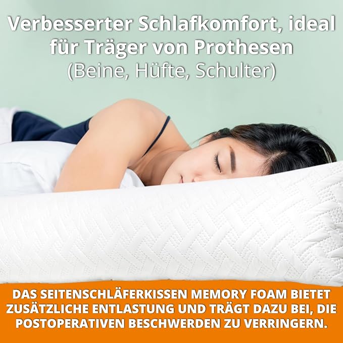 Възглавница за спане настрани, мемори пяна, 160 x 30 см XXXL, 100% възглавница за тяло, вискоеластичен гел, възглавница за кърмене, възглавница за спане настрани за деца и възрастни, ортопедична възглавница за спане настрани, възглавница за врата,