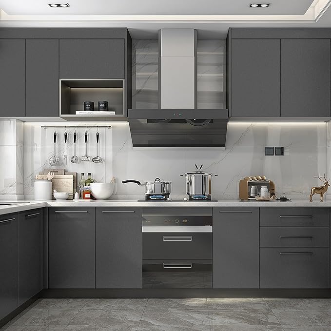 Самозалепващо фолио, самозалепващо, матово тъмносиво, 60x1000 см, водоустойчиво, фолио за мебели, кухненски шкафове, плотове, защитно фолио за стена, декоративно фолио „Направи си сам“