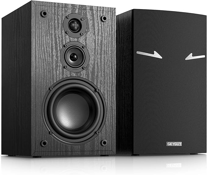 Чифт пасивни високоговорители за рафтове, 3-лентови 80 вата RMS, 240 вата пикова мощност, 2.0 стерео високоговорители, високоговорители за домашно кино за рафтове, нискочестотни 48 Hz, ръчно изработен дървен дизайн