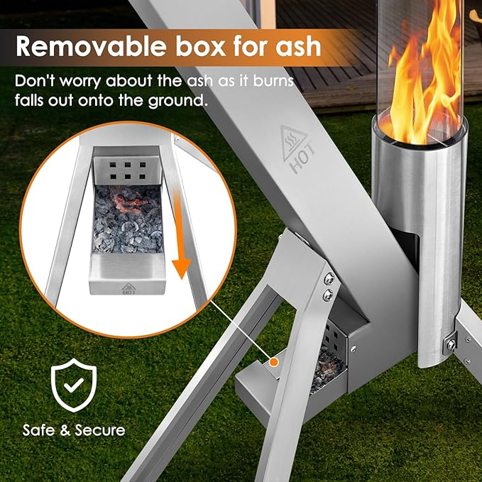 Пелетна камина CTSC за външна употреба, пелетна камина за тераса със стъклена тръба 100 x 8 см, добавя светлина и атмосфера към верандата, терасата, градината и задния двор