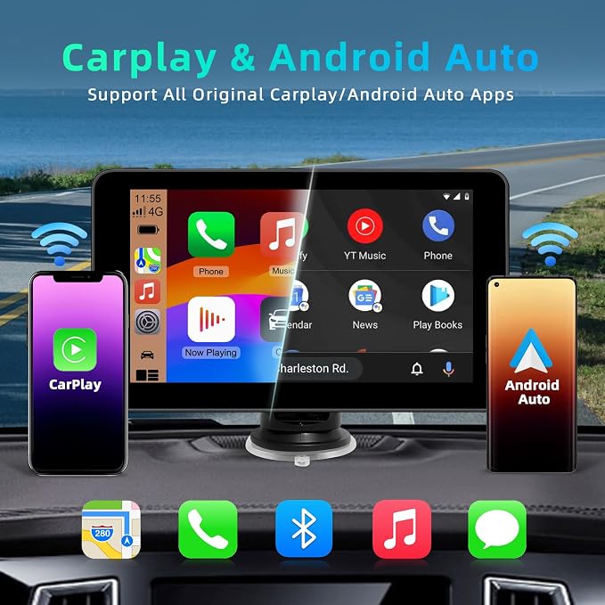 7-инчов сензорен дисплей за кола с безжично Android Auto, Mirror Link, навигация, Siri, FM, AUX, Bluetooth 5.2, Airplay, възпроизвеждане на видео, GPS навигация