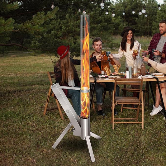 Пелетна камина CTSC за външна употреба, пелетна камина за тераса със стъклена тръба 100 x 8 см, добавя светлина и атмосфера към верандата, терасата, градината и задния двор