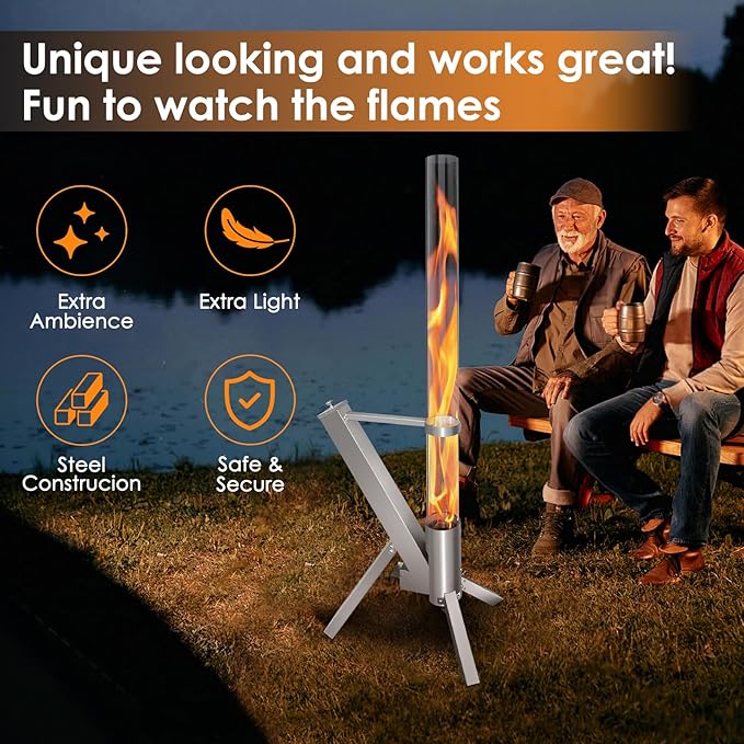 Пелетна камина CTSC за външна употреба, пелетна камина за тераса със стъклена тръба 100 x 8 см, добавя светлина и атмосфера към верандата, терасата, градината и задния двор