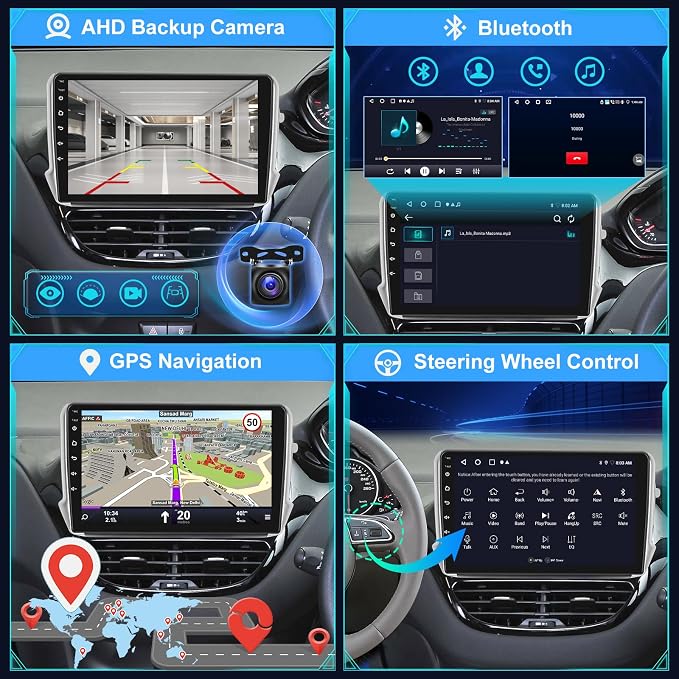 [2+64G] Android радио за Peugeot 208/2008 2012-2018 с безжичен CarPlay и Android Auto, 10.1-инчово радио с тъчскрийн и WiFi GPS Mirror Link DSP SWC+ AHD камера за задно виждане