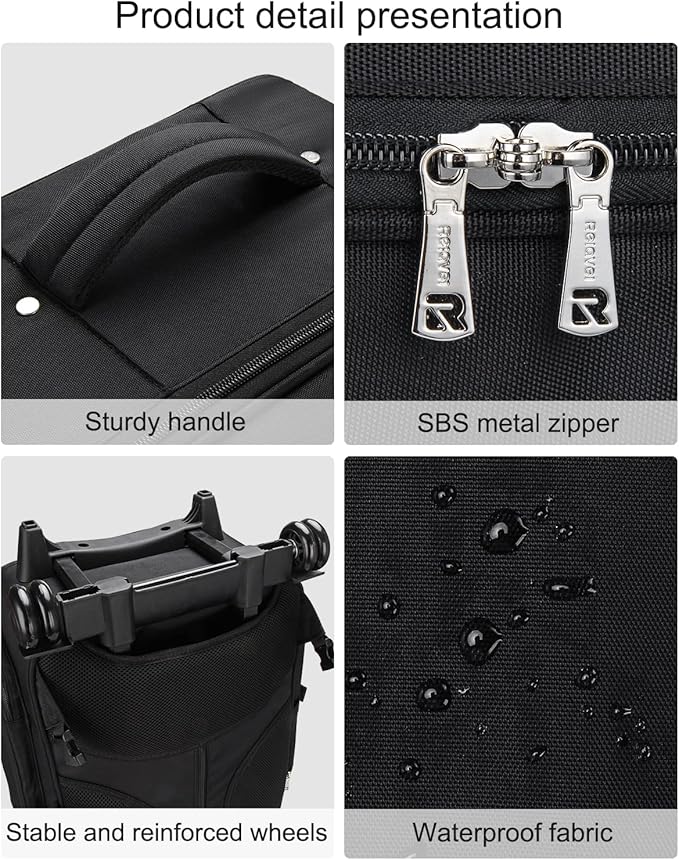 Професионална чанта за грим Relavel, количка за грим, органайзер за грим с голям капацитет, 360° колелца и регулируеми разделители, черна, размер XX-Large