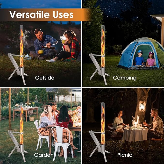 Пелетна камина CTSC за външна употреба, пелетна камина за тераса със стъклена тръба 100 x 8 см, добавя светлина и атмосфера към верандата, терасата, градината и задния двор