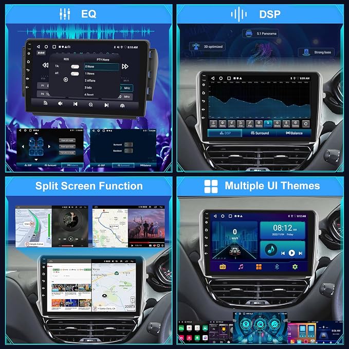 [2+64G] Android радио за Peugeot 208/2008 2012-2018 с безжичен CarPlay и Android Auto, 10.1-инчово радио с тъчскрийн и WiFi GPS Mirror Link DSP SWC+ AHD камера за задно виждане